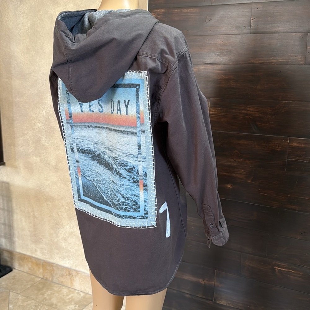 Yes Day Dark Gray Hooded Shacket Size L